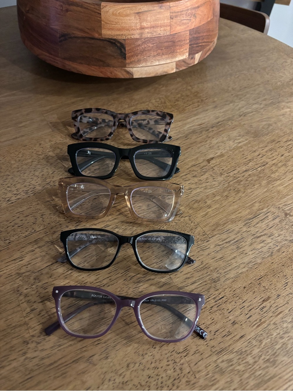 5 set of Women's Reading Glasses - 1.25 Purple, Black, Tortoiseshell, Brown